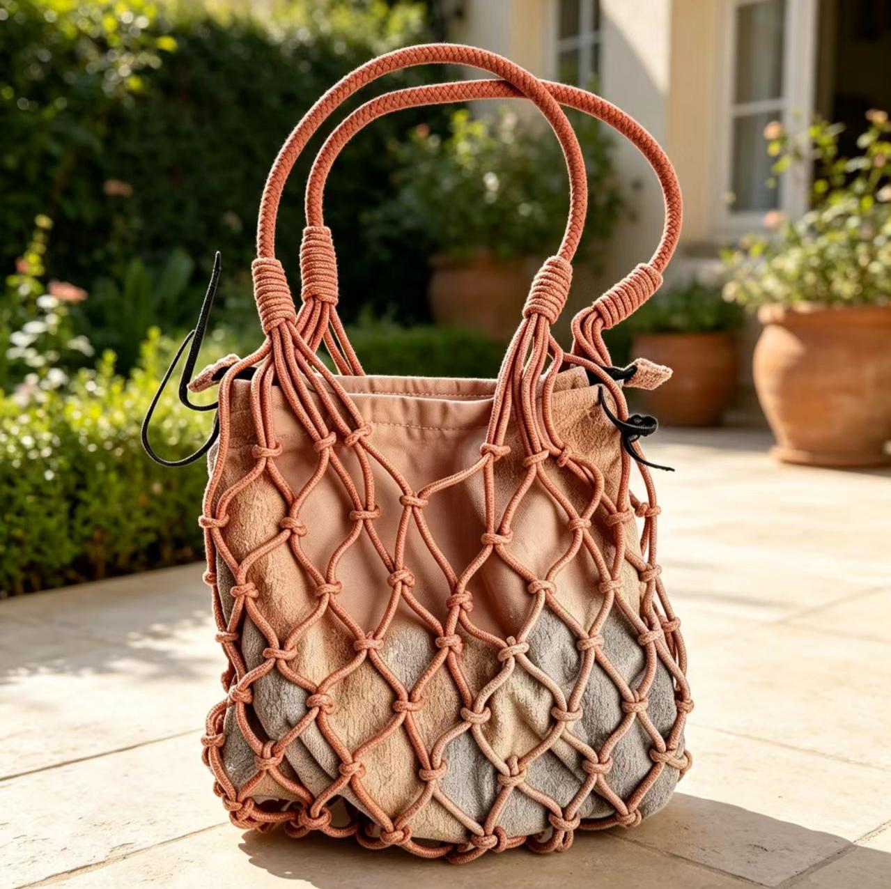 unique mesh tote woven pattern shopping bag ,vacation fashion bag